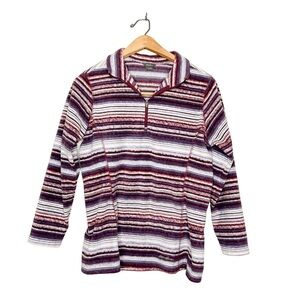 Eddie Bauer Womens Purple Striped Fleece 1/4 Zip Pullover Sweatshirt Jacket‎ S